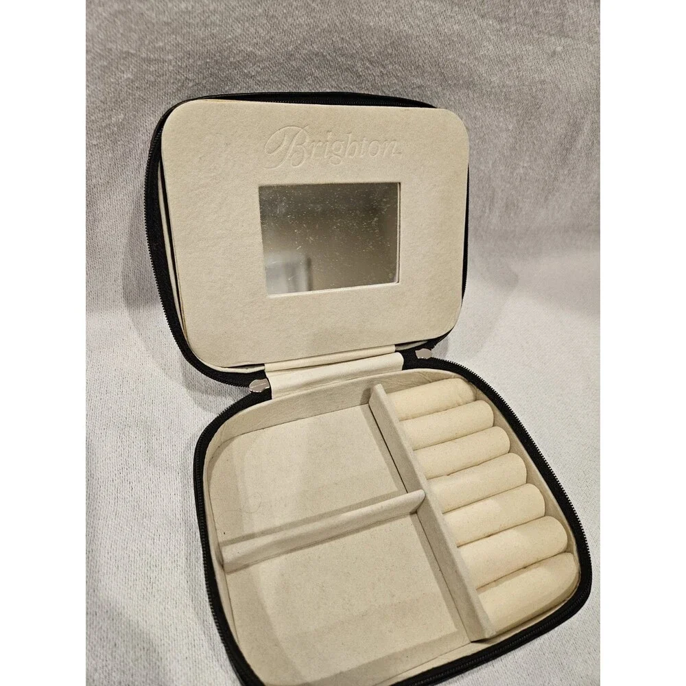 Brighton Travel Jewelry Case Black Faux Leather Mirror Christmas Holiday